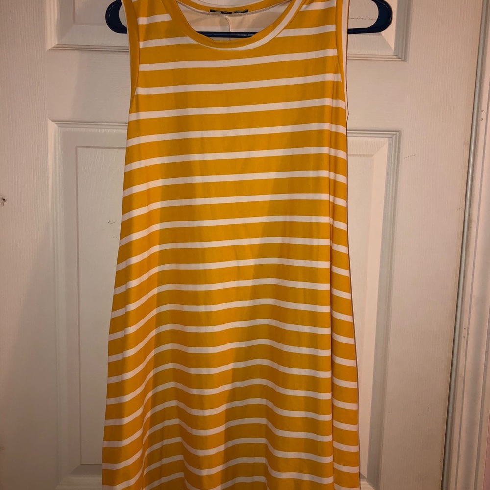 Gold/white striped skater dress